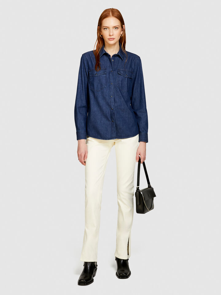 Camisa de jeans comfort fit - camisas para mulher - Azul-Escuro | Sisley image number 1